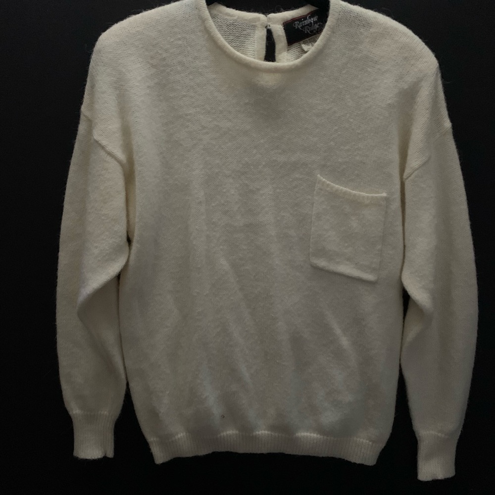 Vintage rainbow ridge ivory sweater with pocket and pearl button closure